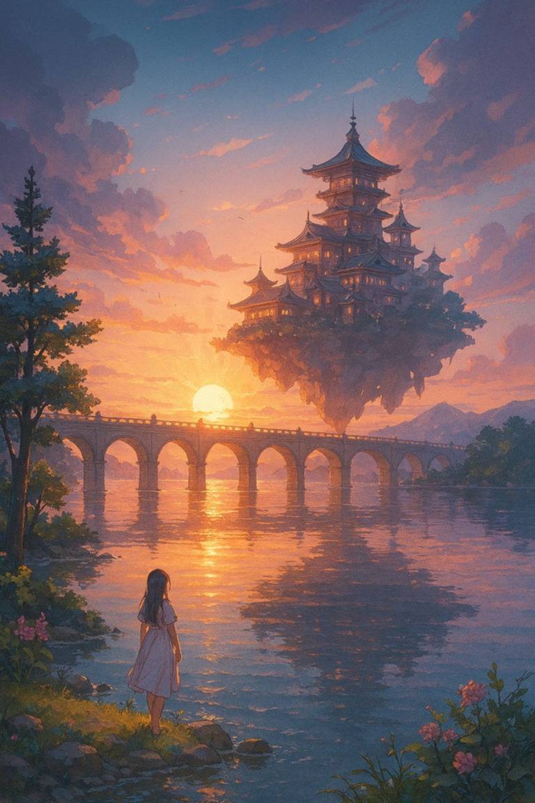 夕暮れの水辺にて