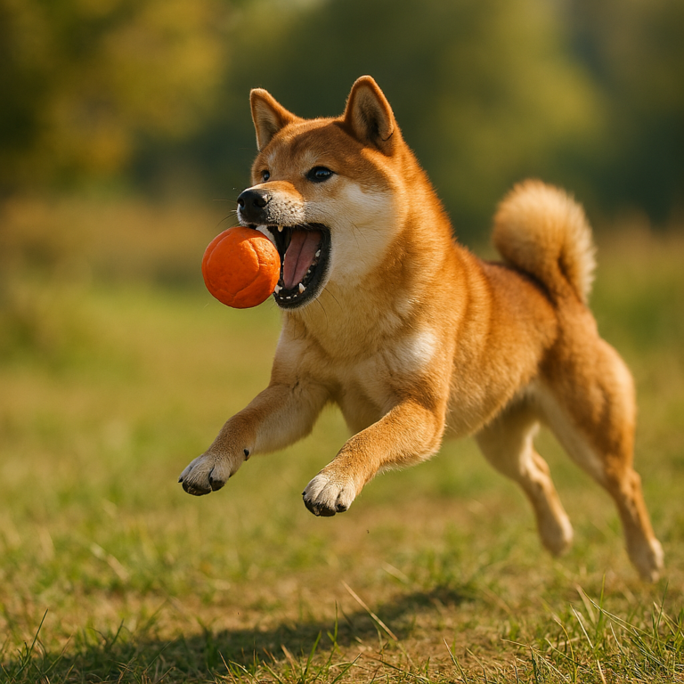 空中キャッチ！柴犬の一瞬に宿るエネルギー