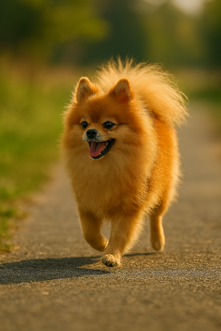 ふわふわの午後、ポメラニアンと歩く道
